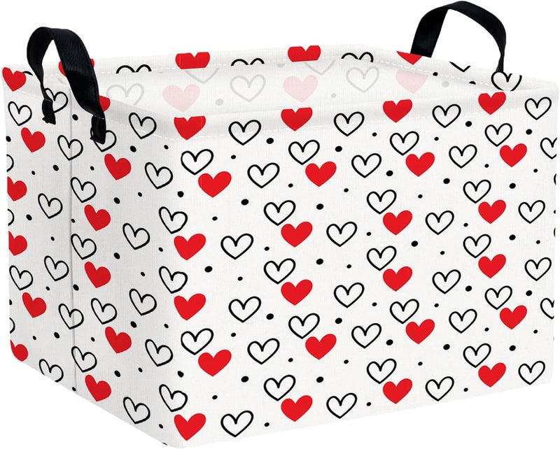 BOOHIT Valentines Day Basket Large Foldable Heart Shaped Storage Box for Gifts Kids Empty Storage Bins Rectangular Toy Organizer Decor (Black Dot Love Red Love) - Image 1